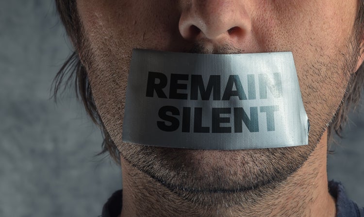 litigation success miranda rights remain silent tape over male mouth